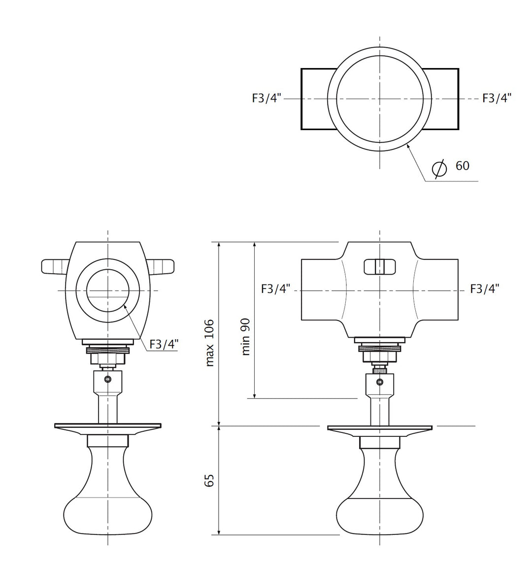 Paar Wasserregler Messing für klassische Wandarmatur