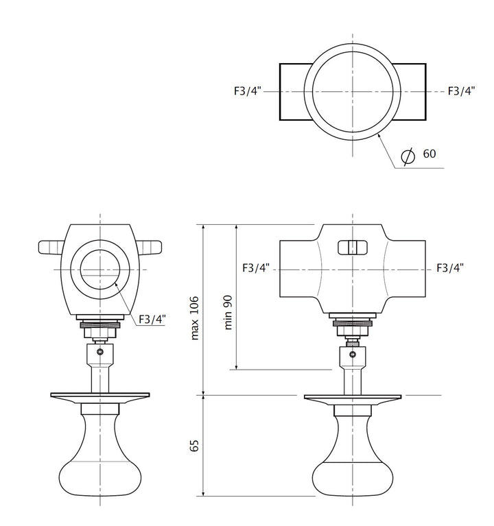 Paar Wasserregler Messing für klassische Wandarmatur