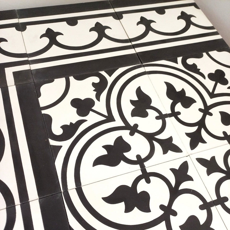 Zementfliese Maria Bordüre Weiß 20 x 20 x 1,6 cm