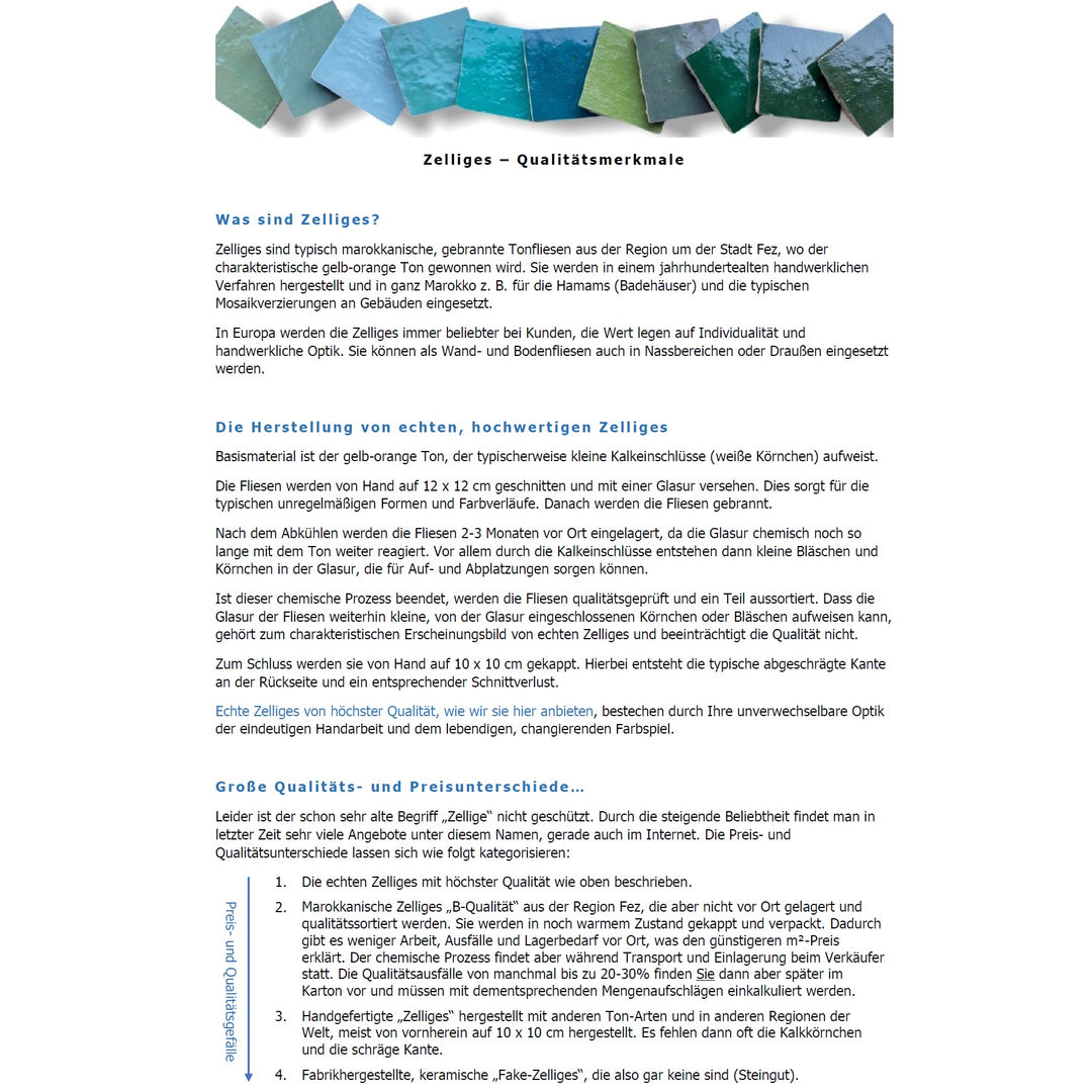 Zelliges "Fez" - Original marokkanische Fliesen